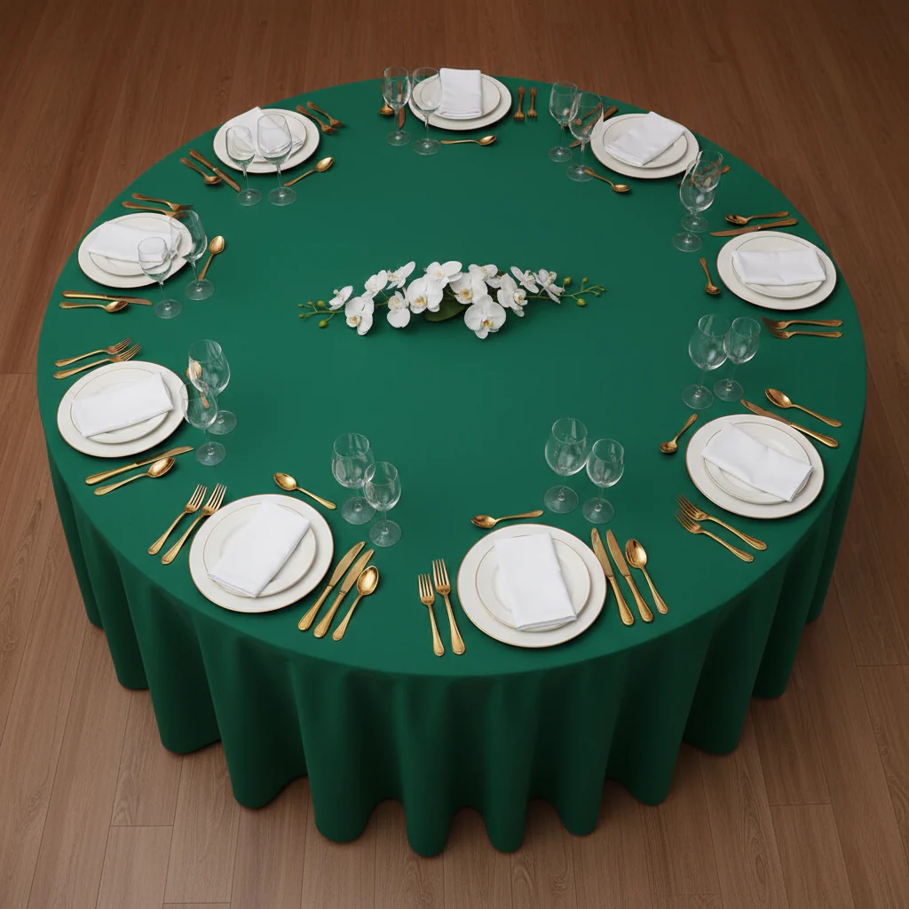 Premium Polyester 120" Round Tablecloth - Emerald Green - Image 3