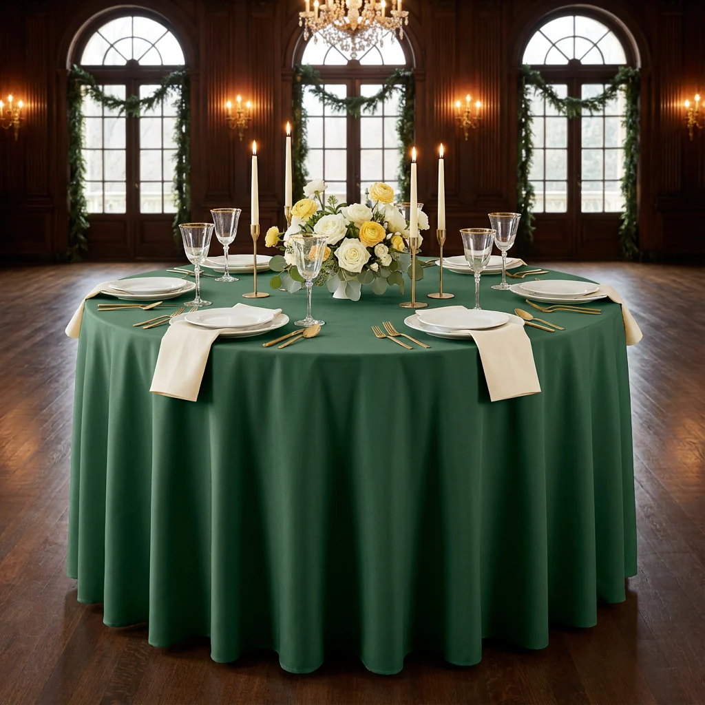Premium Polyester 120" Round Tablecloth - Forest Green - Image 2