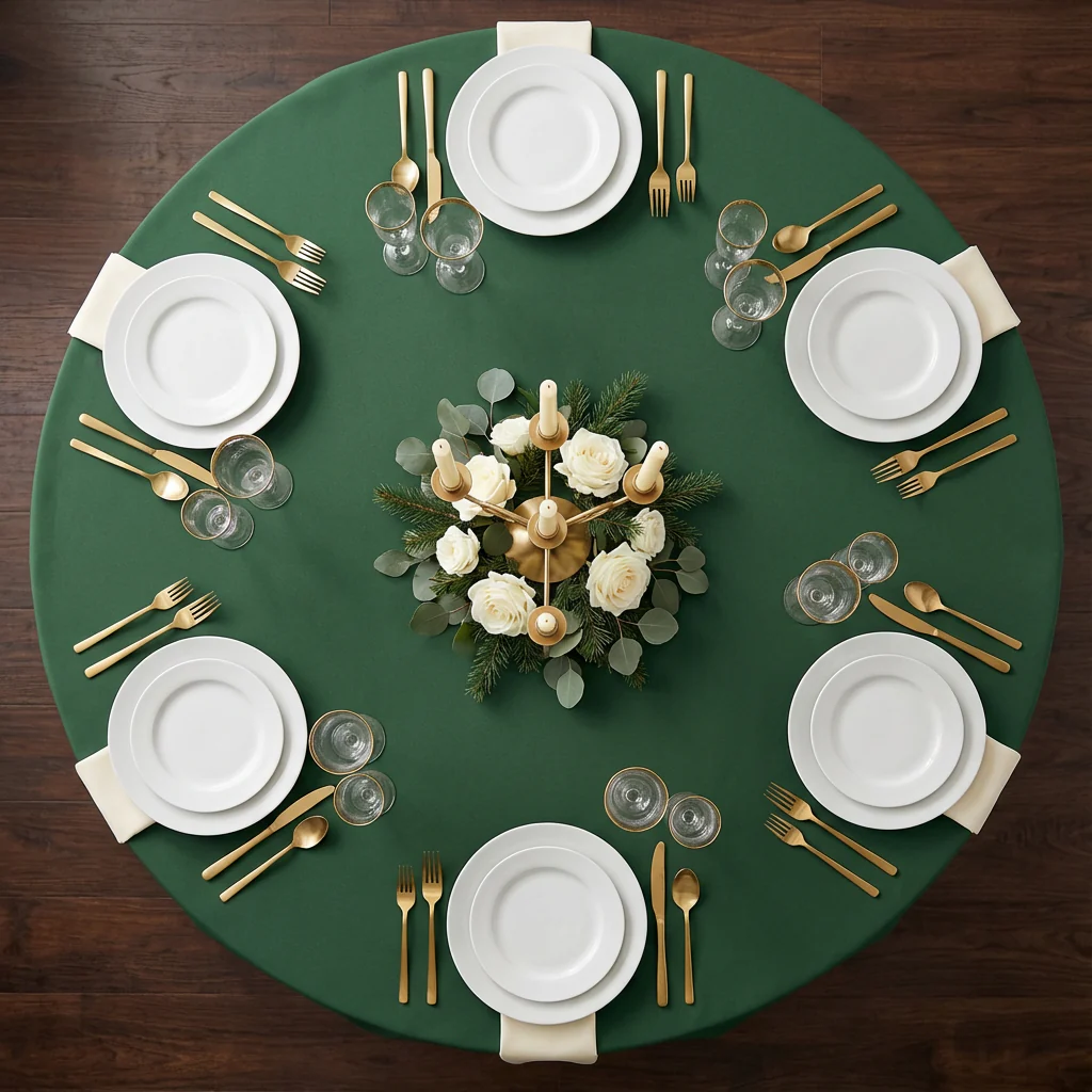 Premium Polyester 120" Round Tablecloth - Forest Green - Image 3