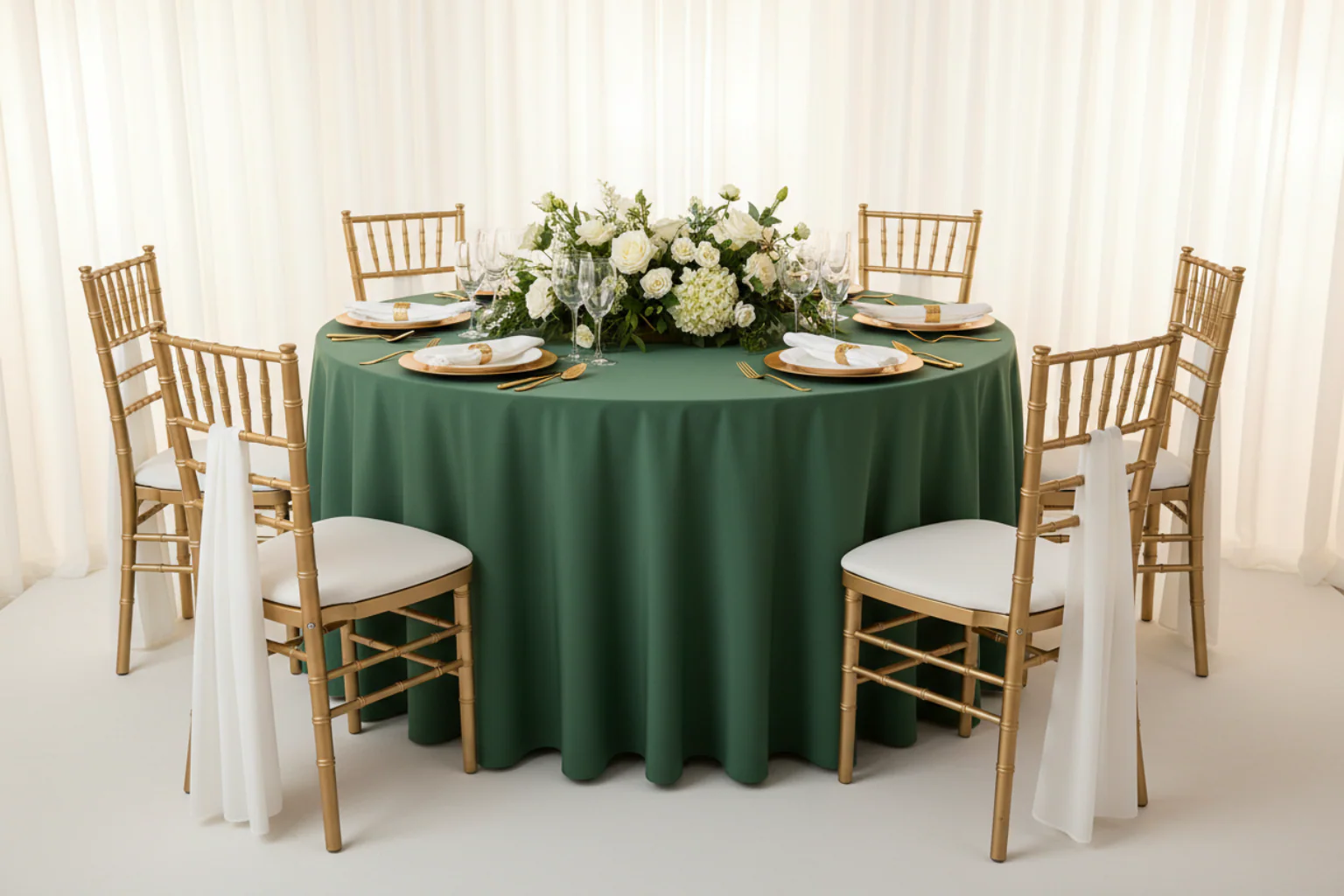 Premium Polyester 120" Round Tablecloth - Forest Green - Image 5