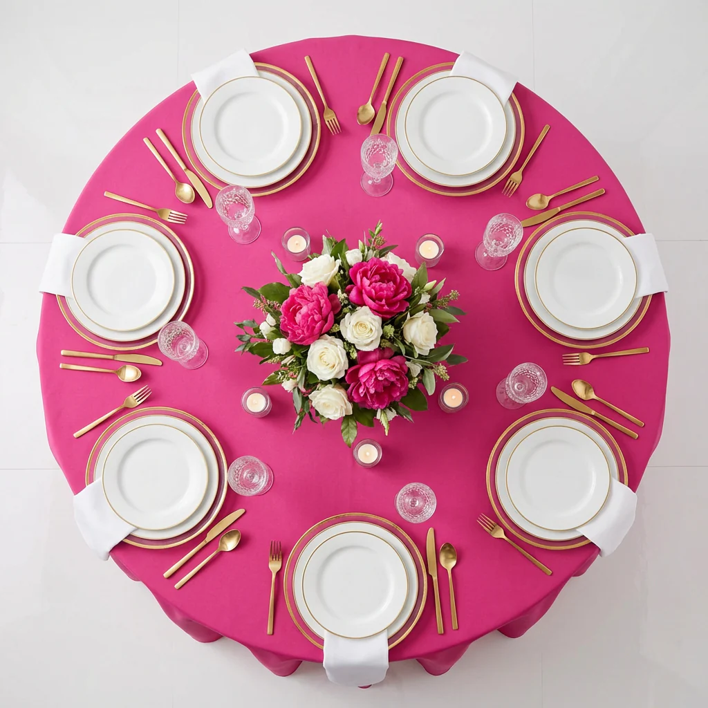 Premium Polyester 120" Round Tablecloth - Fuchsia - Image 3