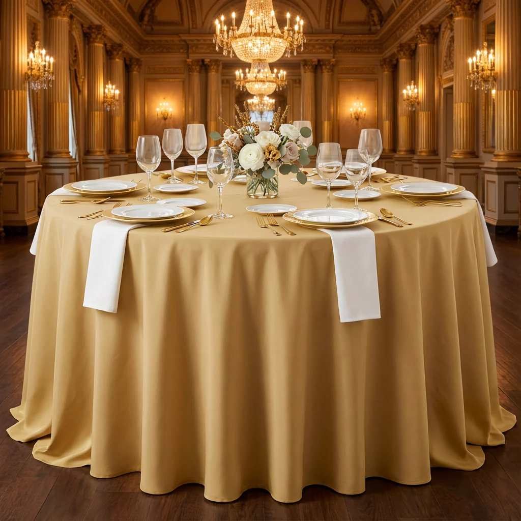 Premium Polyester 120" Round Tablecloth - Gold - Image 2