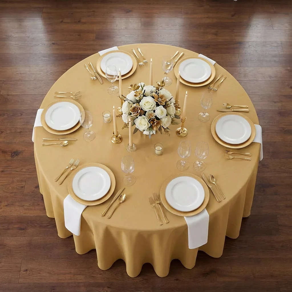 Premium Polyester 120" Round Tablecloth - Gold - Image 3