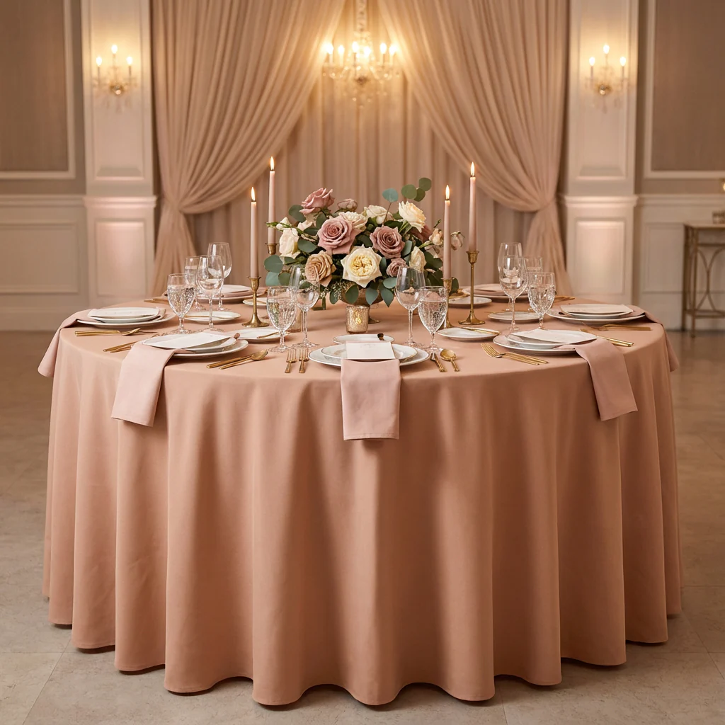 Premium Polyester 120" Round Tablecloth - Latte Rose - Image 2