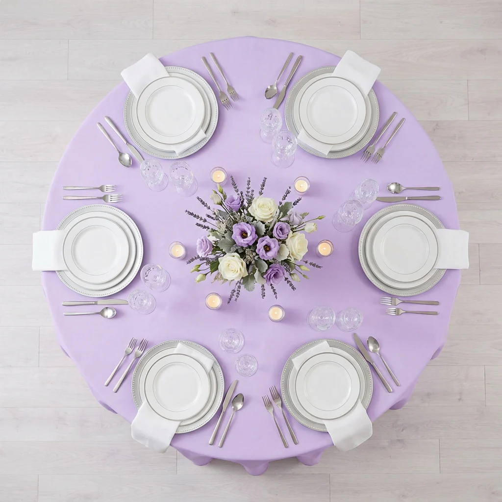 Premium Polyester 120" Round Tablecloth - Lavender - Image 3