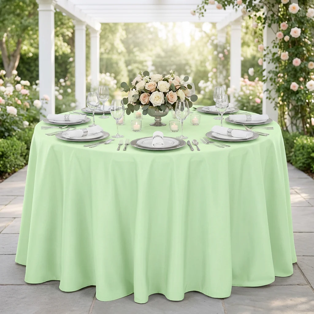 Premium Polyester 120" Round Tablecloth - Mint Green - Image 2