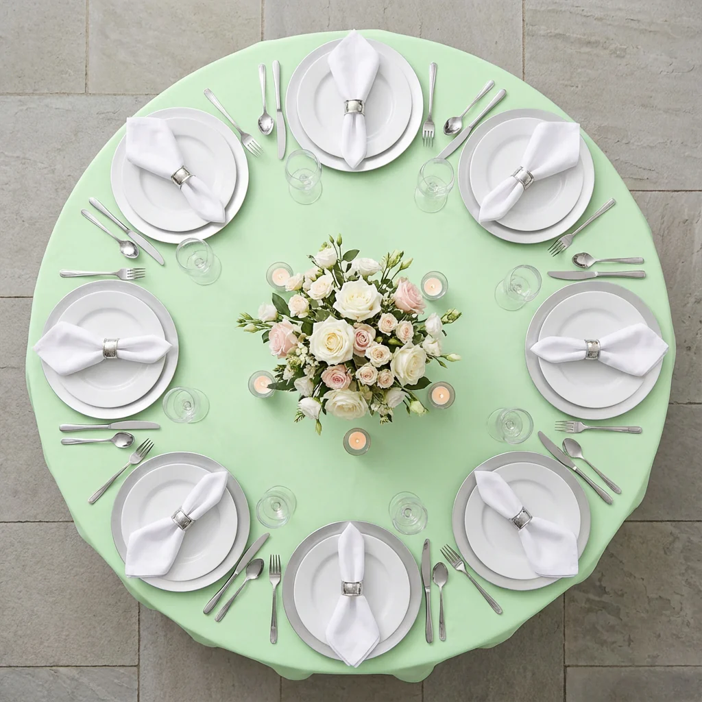 Premium Polyester 120" Round Tablecloth - Mint Green - Image 3