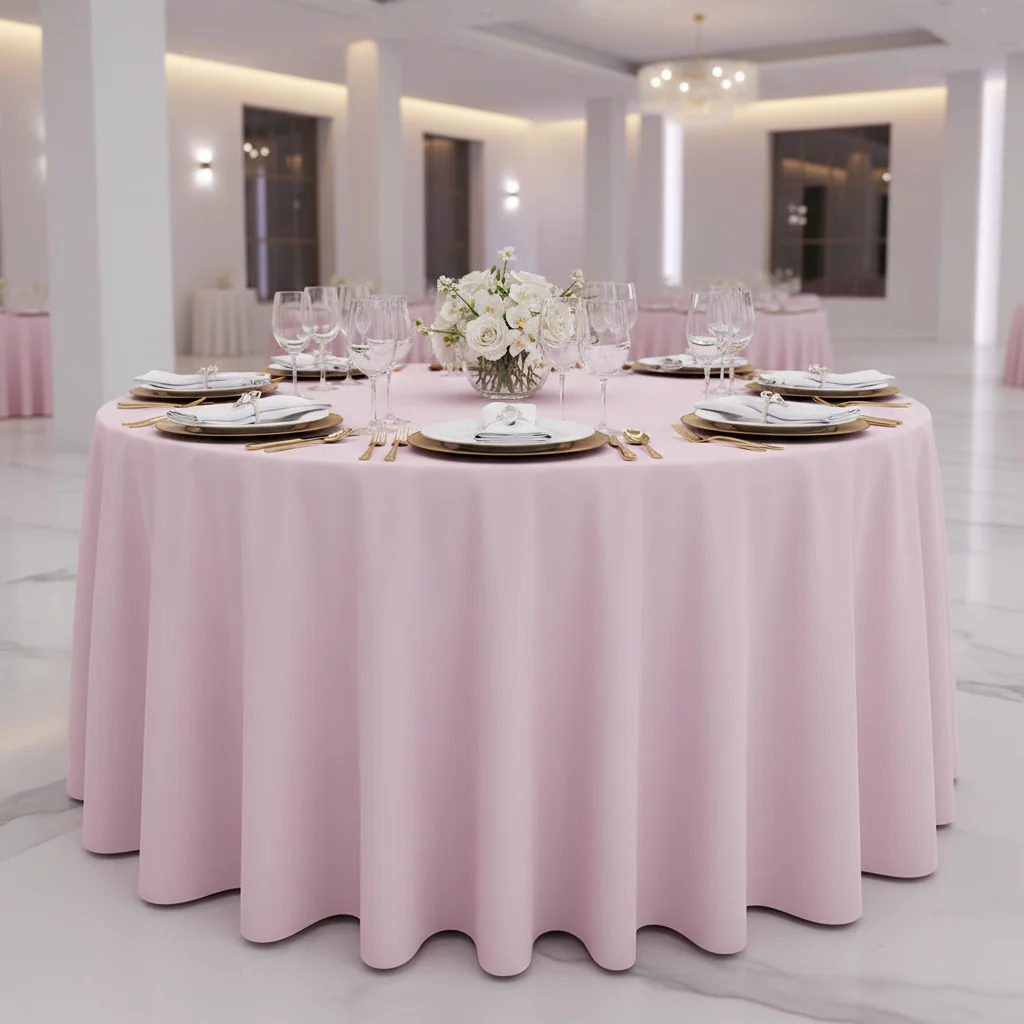 Premium Polyester 120" Round Tablecloth - Pastel Pink - Image 2