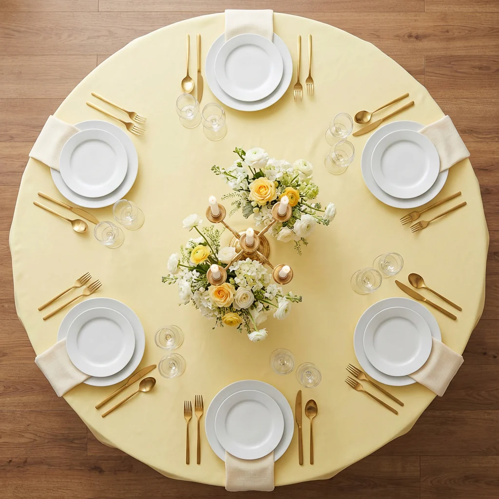 Premium Polyester 120" Round Tablecloth - Pastel Yellow - Image 3