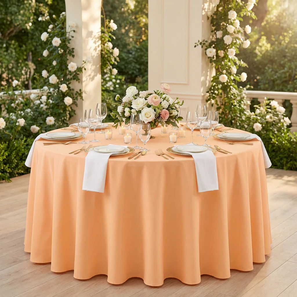 Premium Polyester 120" Round Tablecloth - Peach - Image 2