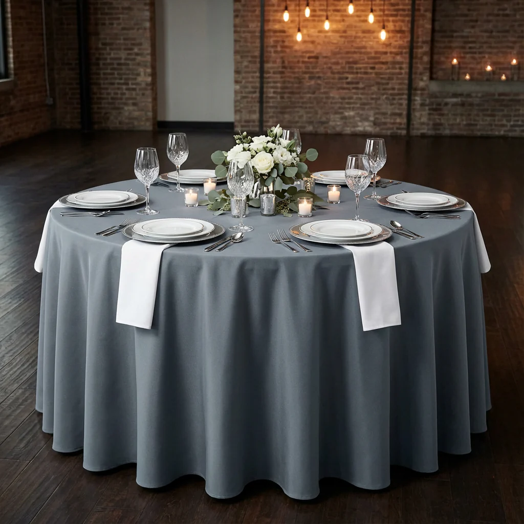 Premium Polyester 120" Round Tablecloth - Pewter - Image 2