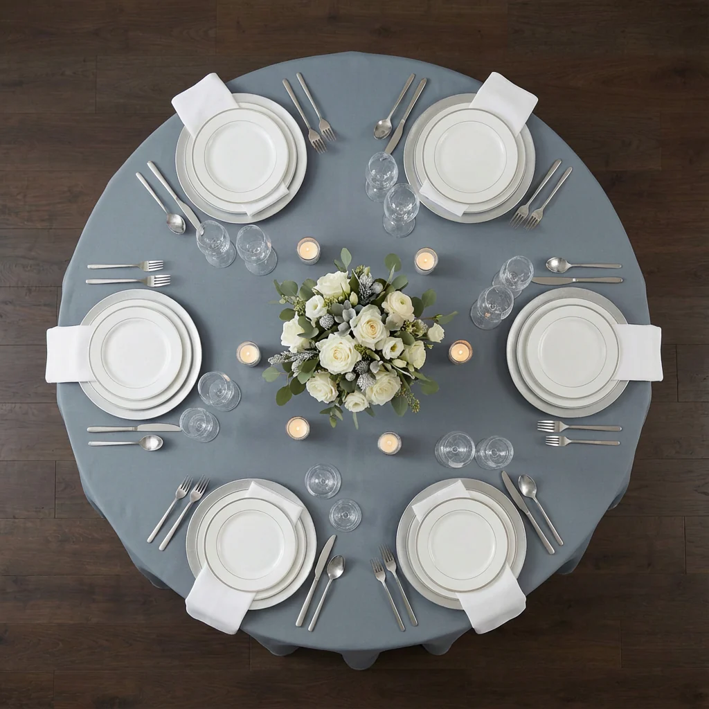 Premium Polyester 120" Round Tablecloth - Pewter - Image 3