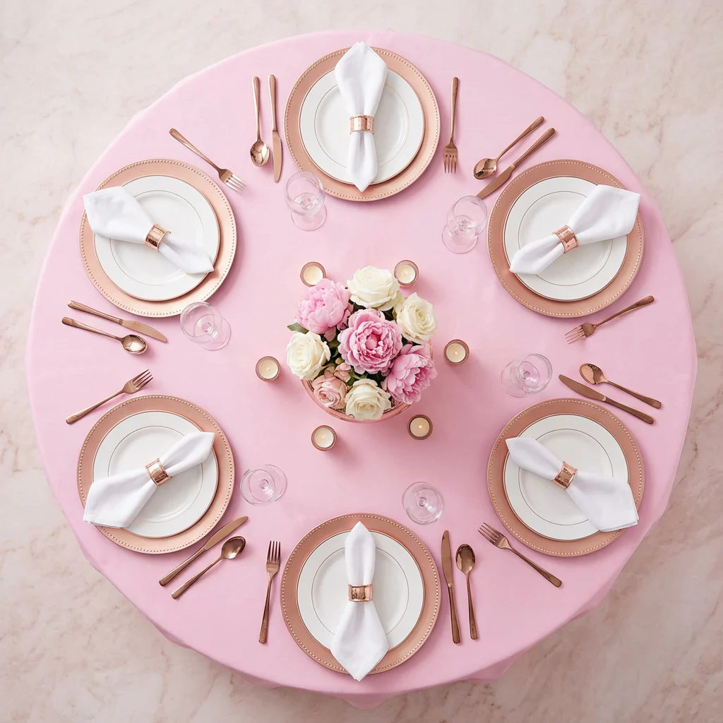 Premium Polyester 120" Round Tablecloth - Pink - Image 3