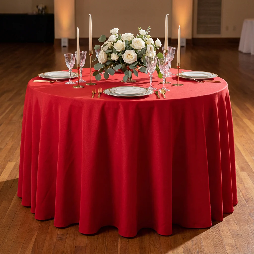 Premium Polyester 120" Round Tablecloth - Red - Image 2
