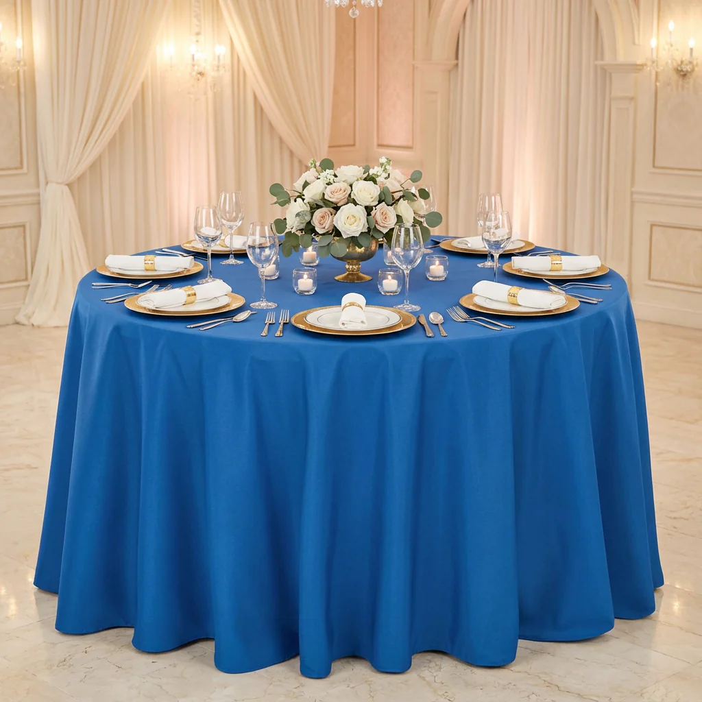 Premium Polyester 120" Round Tablecloth - Royal Blue - Image 2