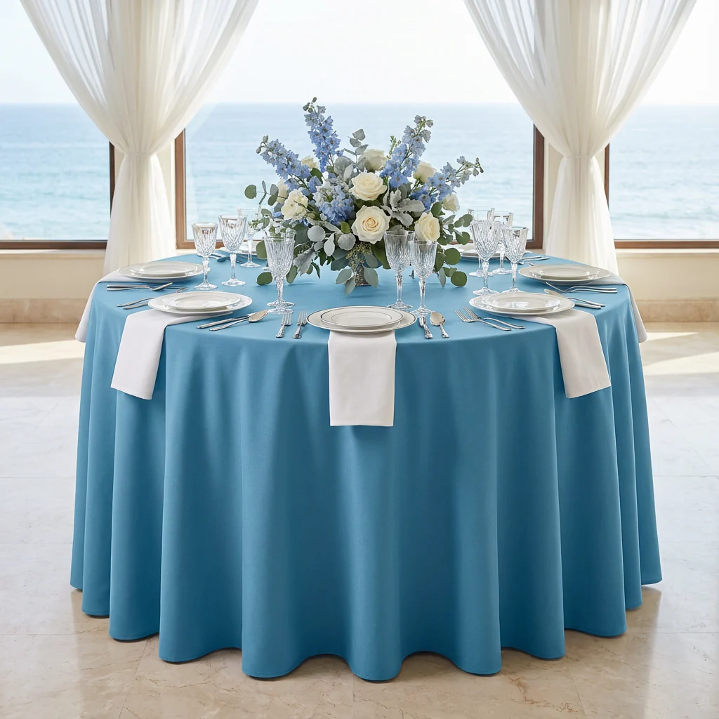Premium Polyester 120" Round Tablecloth - Steele Blue - Image 2