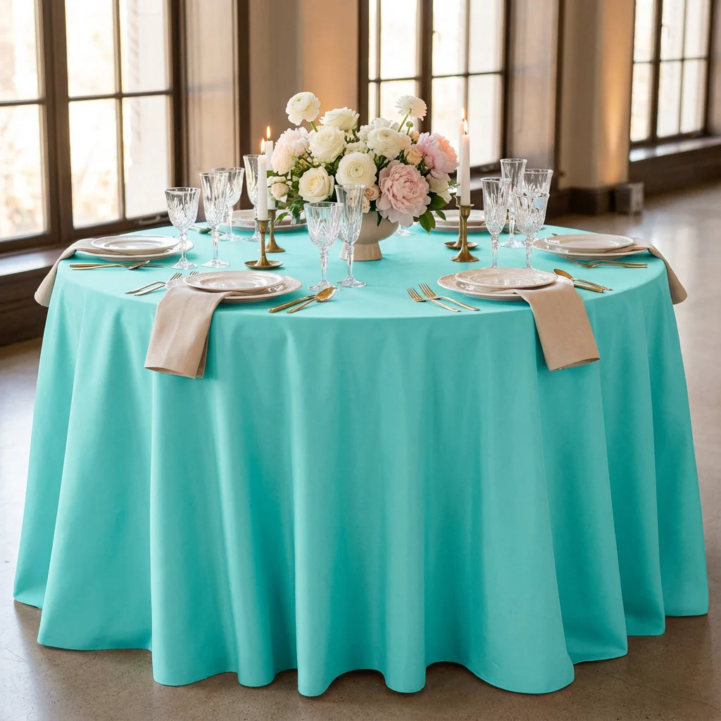 Premium Polyester 120" Round Tablecloth - Turquoise - Image 3