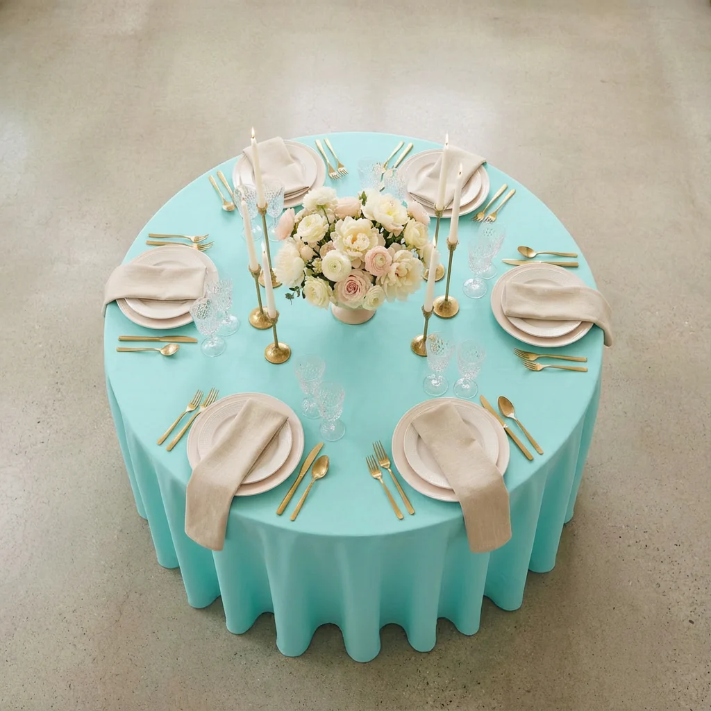 Premium Polyester 120" Round Tablecloth - Turquoise - Image 4