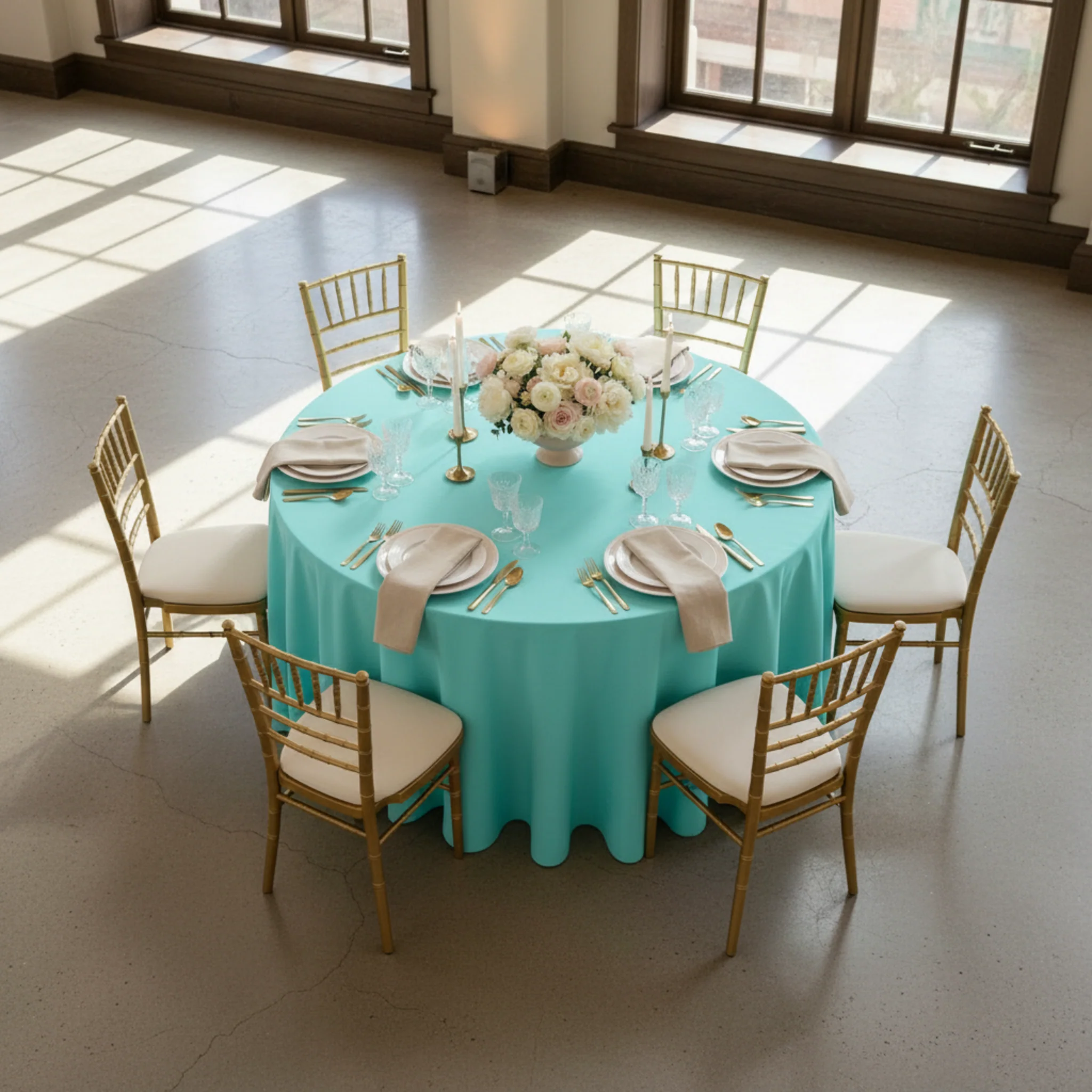 Premium Polyester 120" Round Tablecloth - Turquoise - Image 7