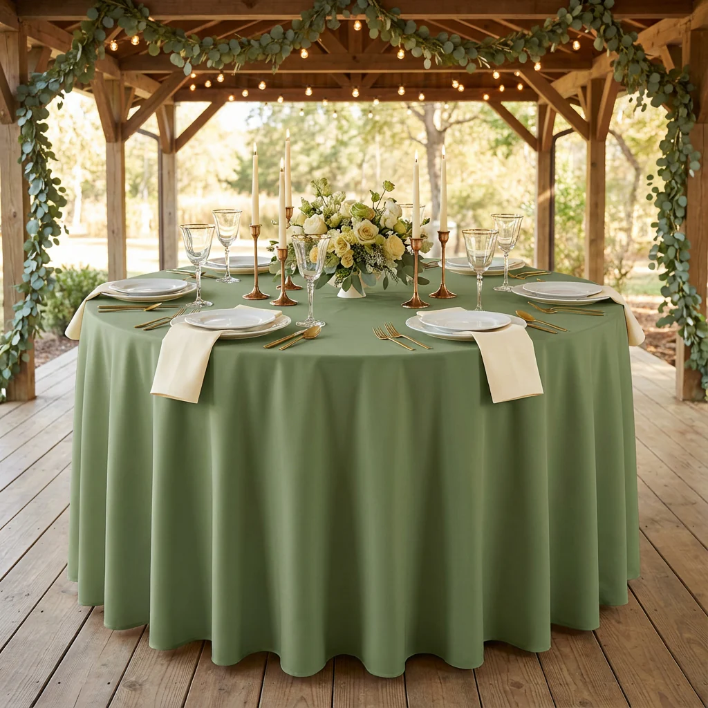 Premium Polyester 120" Round Tablecloth - Willow Green - Image 2