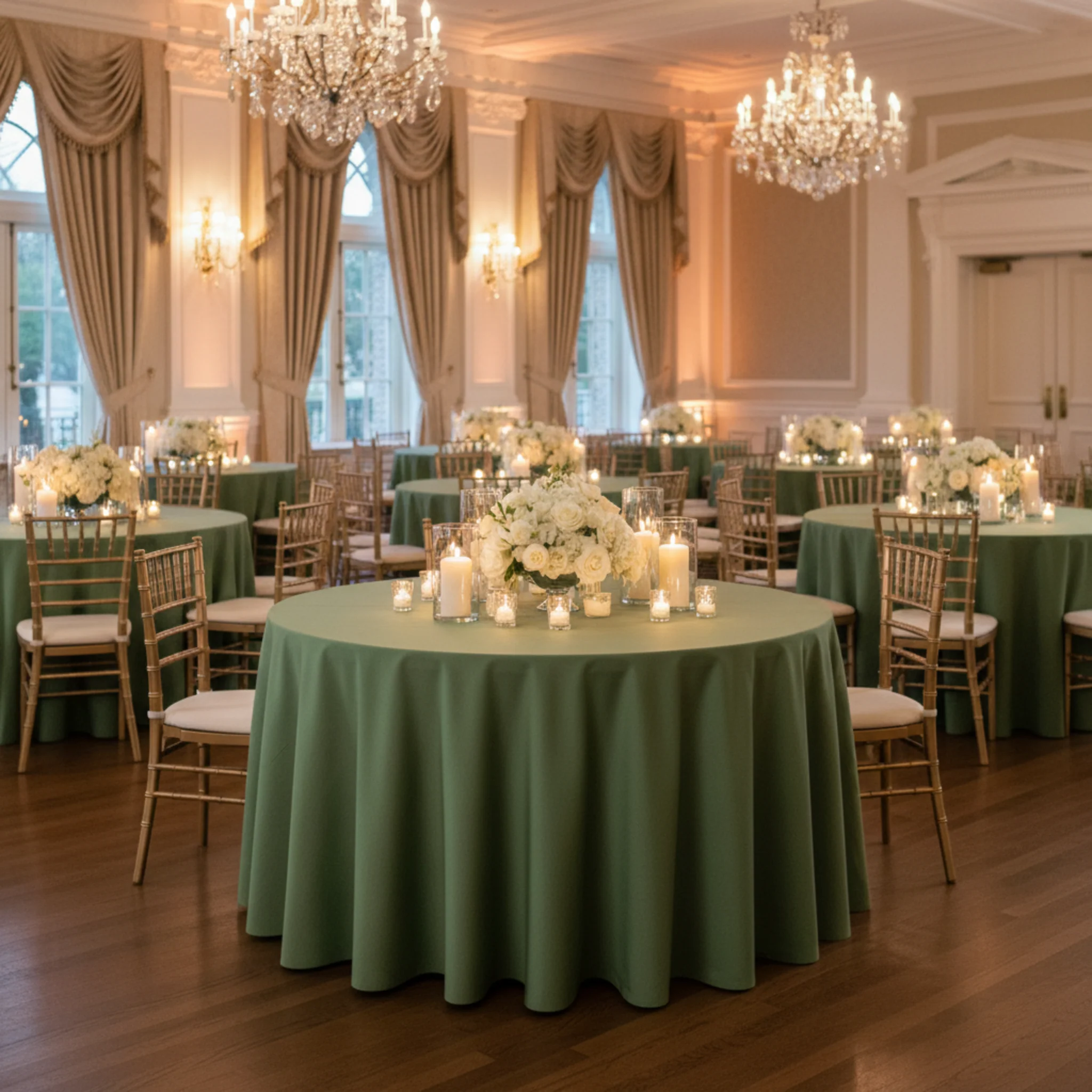 Premium Polyester 120" Round Tablecloth - Willow Green - Image 5