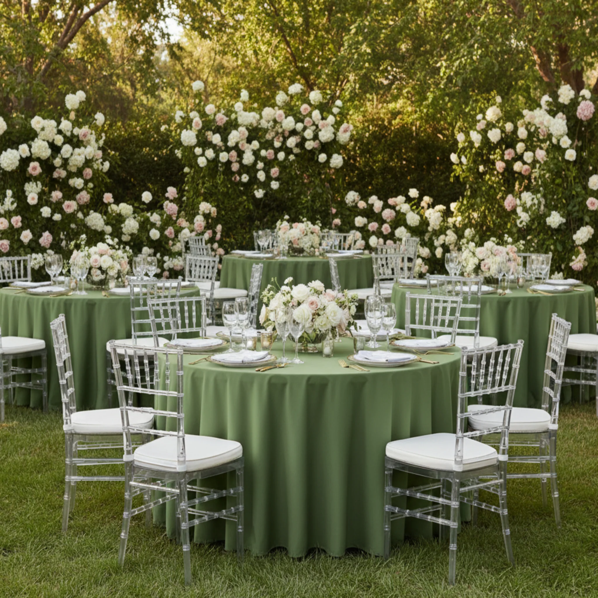 Premium Polyester 120" Round Tablecloth - Willow Green - Image 6