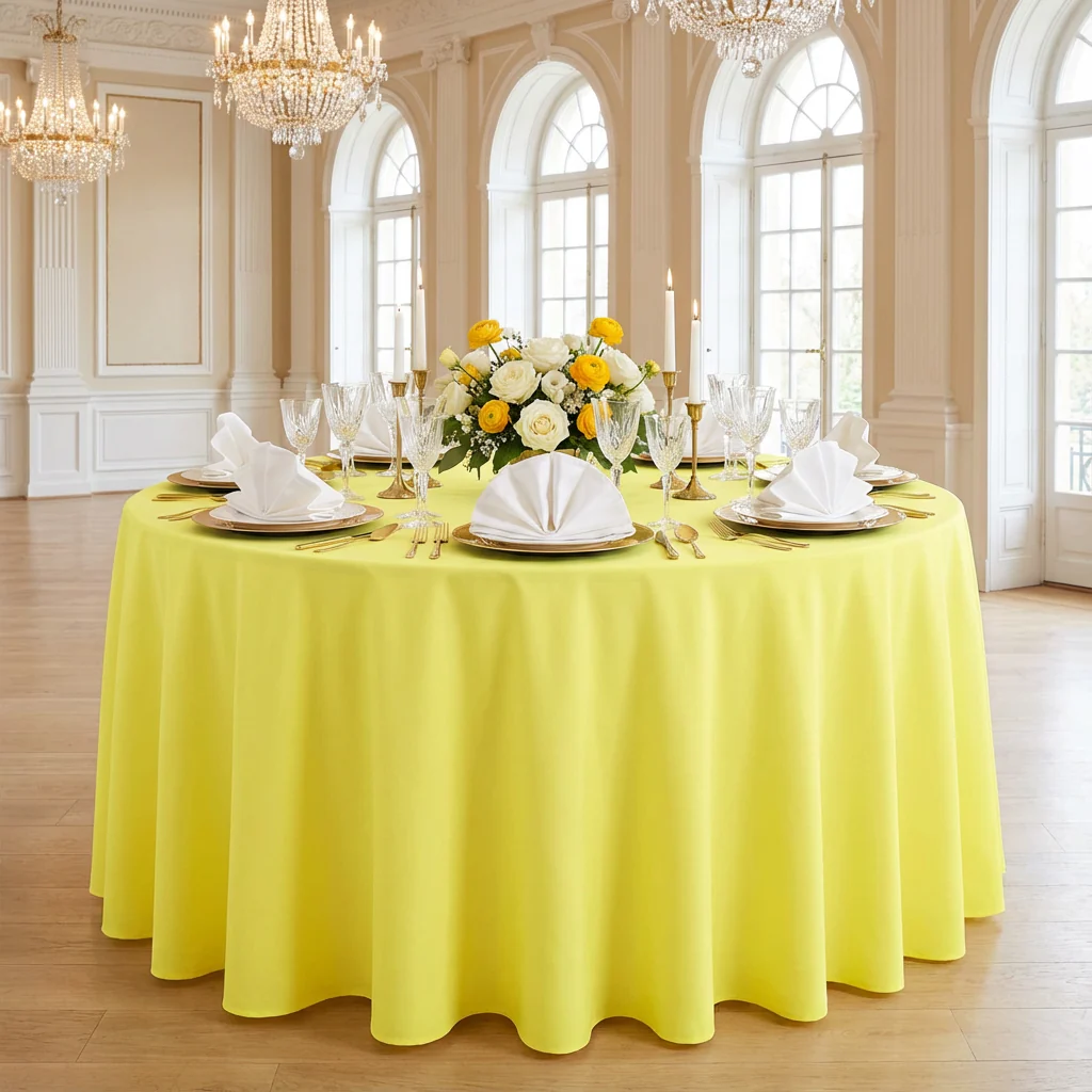Premium Polyester 120" Round Tablecloth - Yellow - Image 2