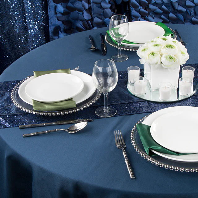 Premium Polyester 90" Round Tablecloth - Navy Blue - Image 2