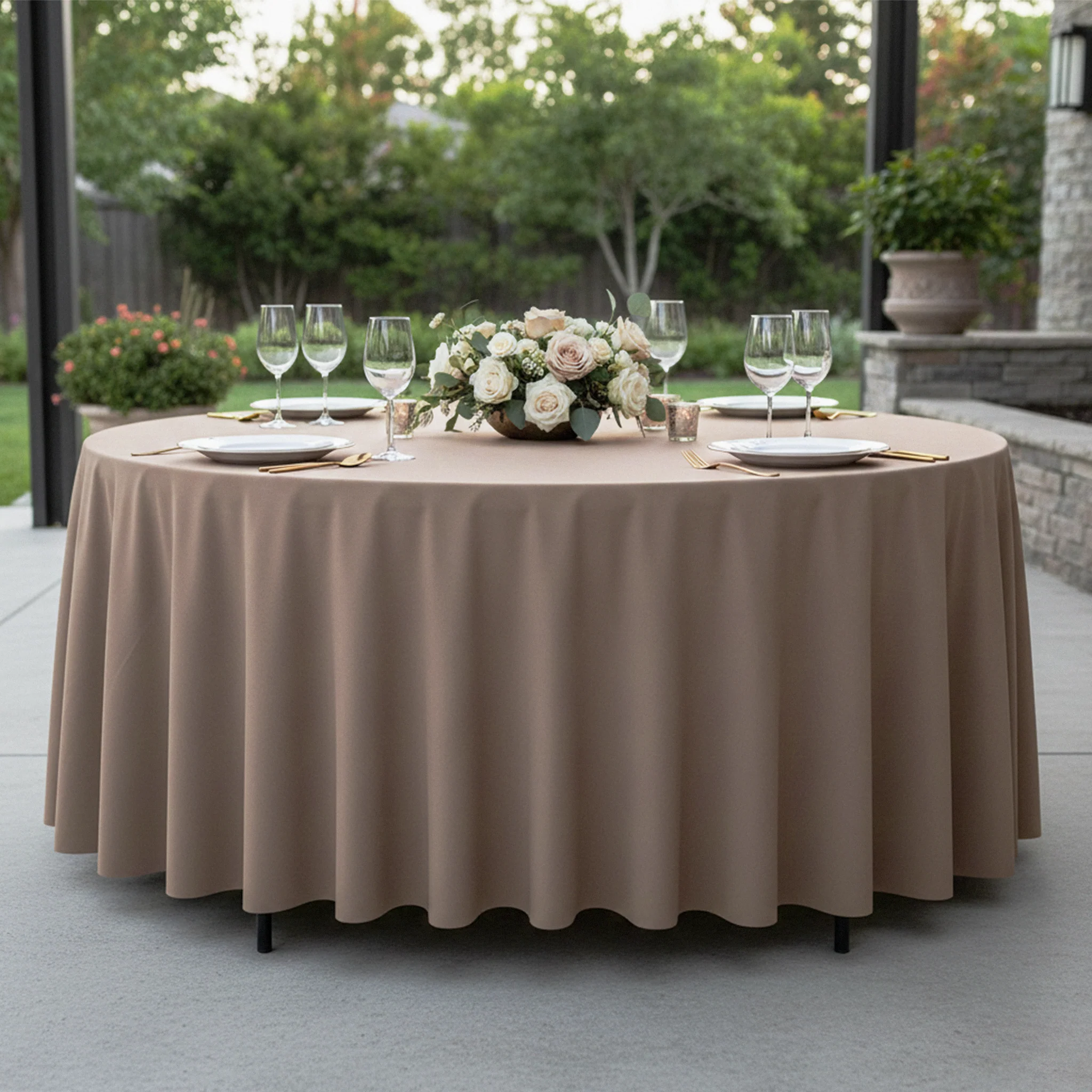 Premium Polyester 90" Round Tablecloth - Taupe - Image 2