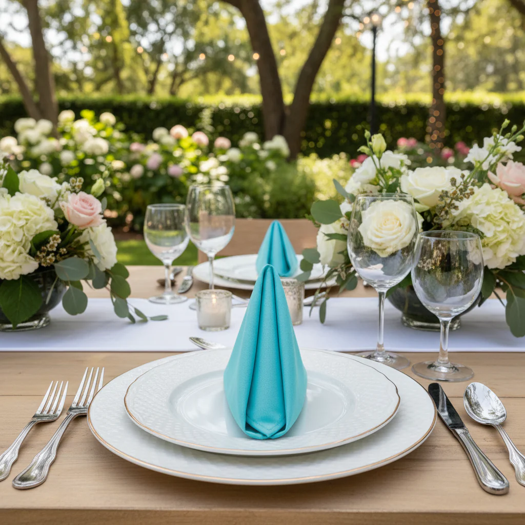 Premium Polyester Napkin 20"x20" - Aqua Blue - Image 3