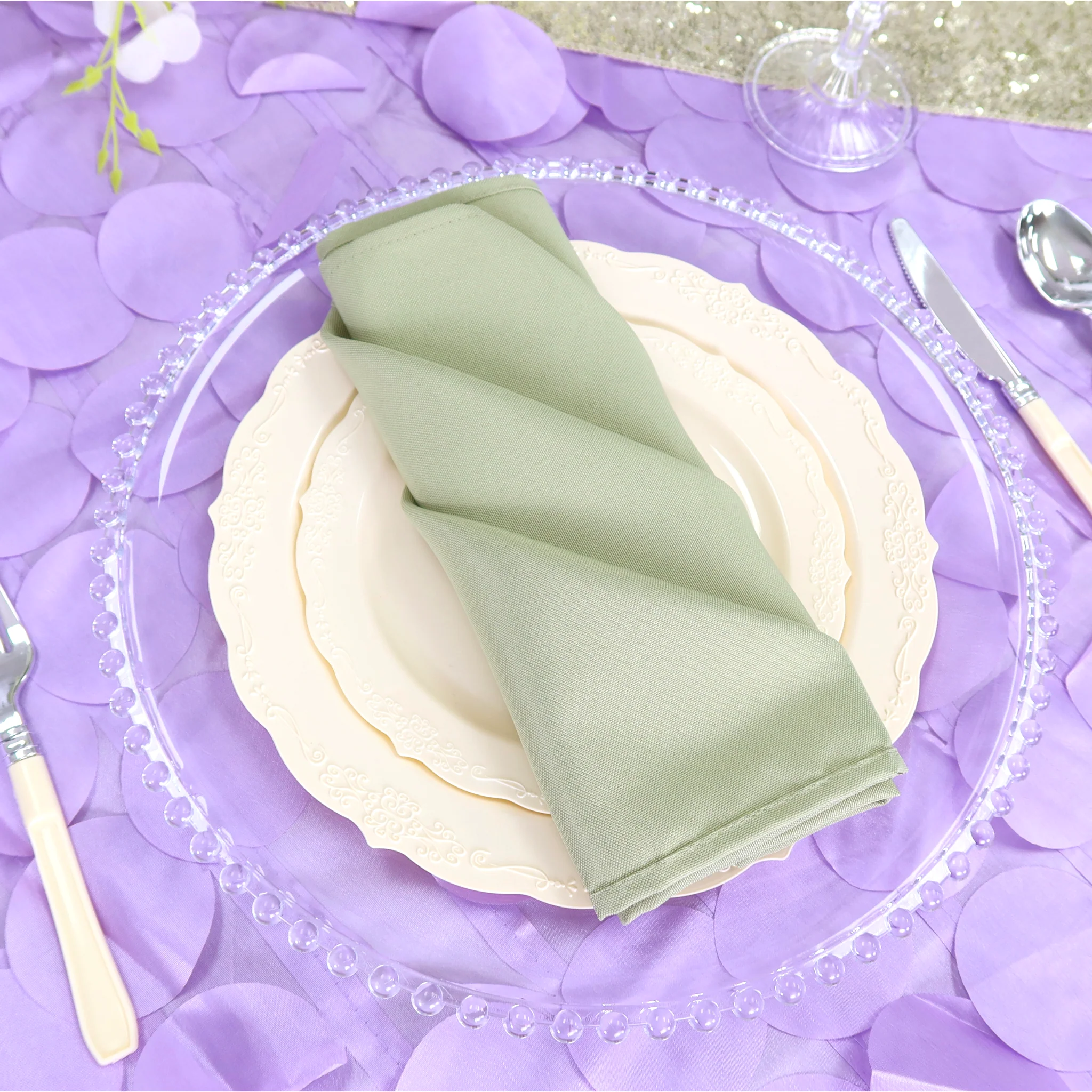 Premium Polyester Napkin 20"x20" - Sage Green - Image 2