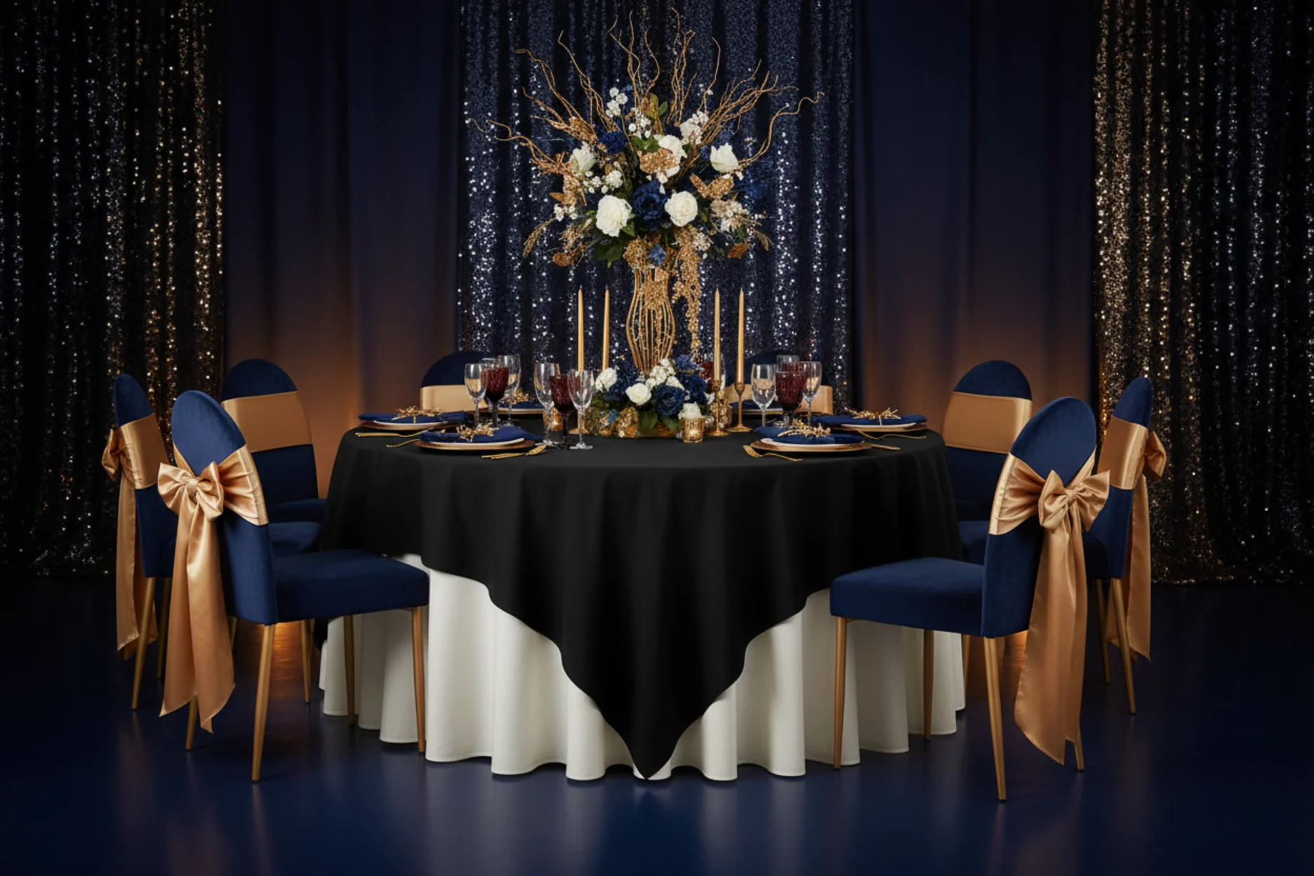 Premium Polyester Square 90"x90" Overlay/Tablecloth - Black - Image 2