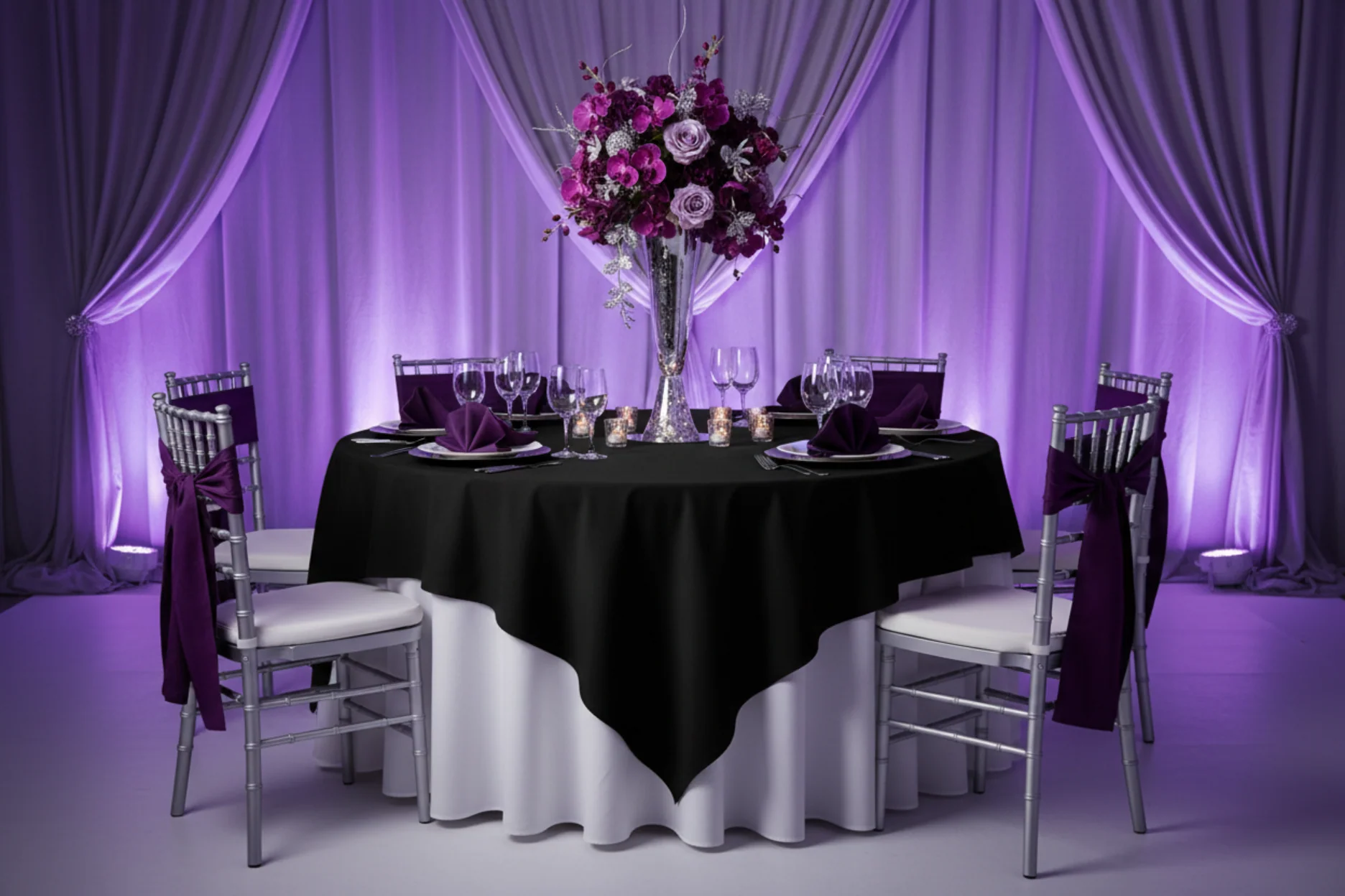 Premium Polyester Square 90"x90" Overlay/Tablecloth - Black - Image 3