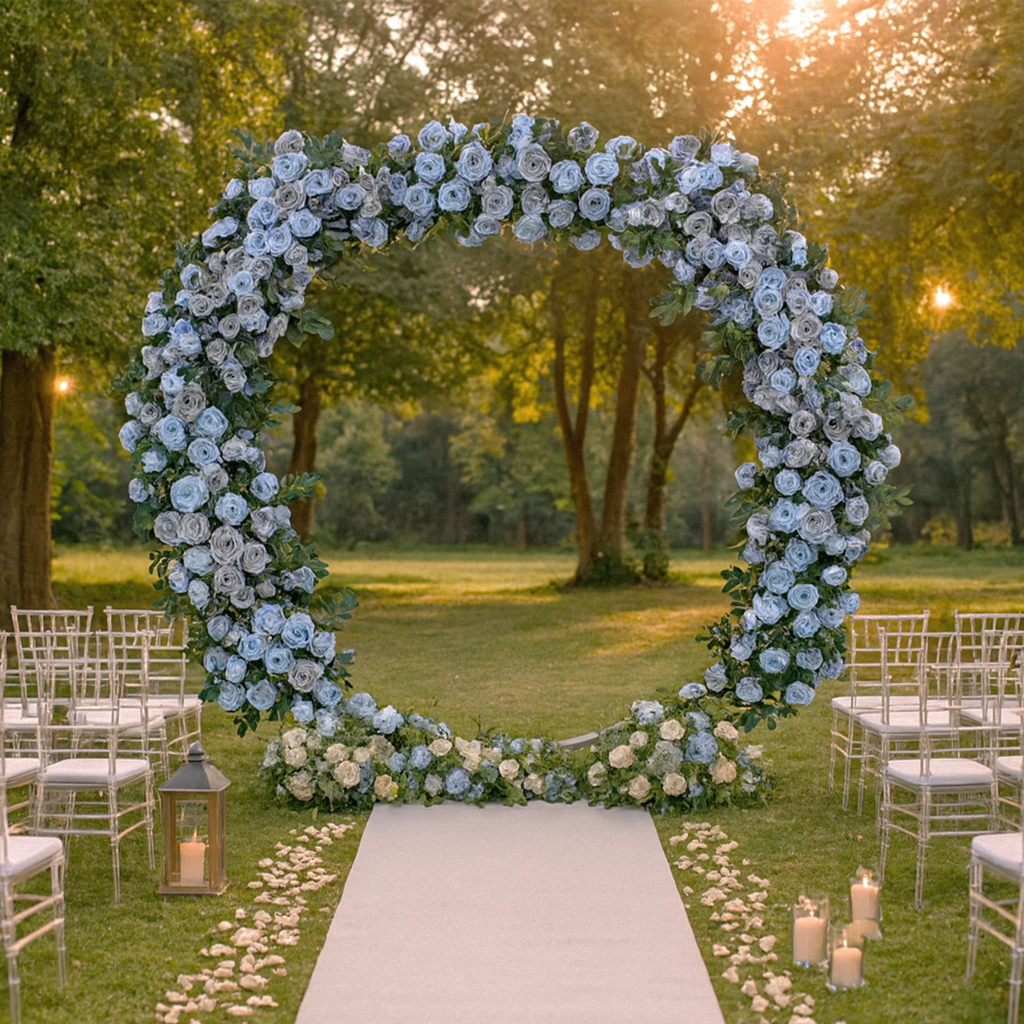 2 pcs/pk Premade Flower Backdrop Arch/Table Runner Decor - Baby Blue - Image 10