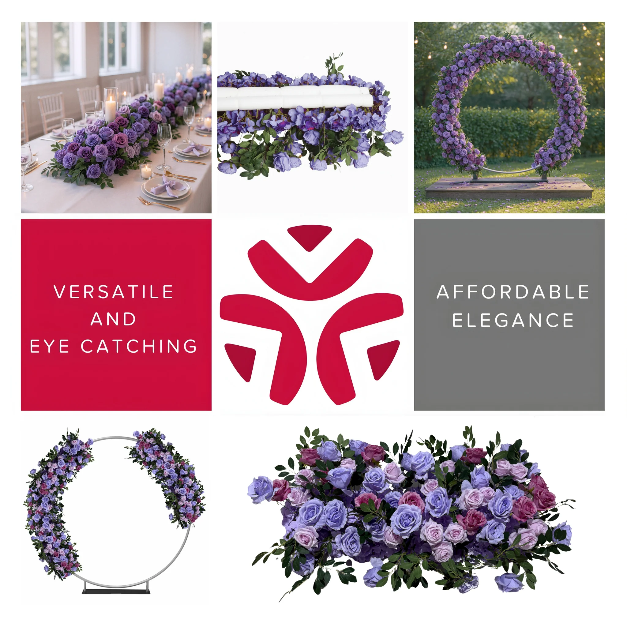 2 pcs/pk Premade Flower Backdrop Arch/Table Runner Decor - Lavender - Image 2