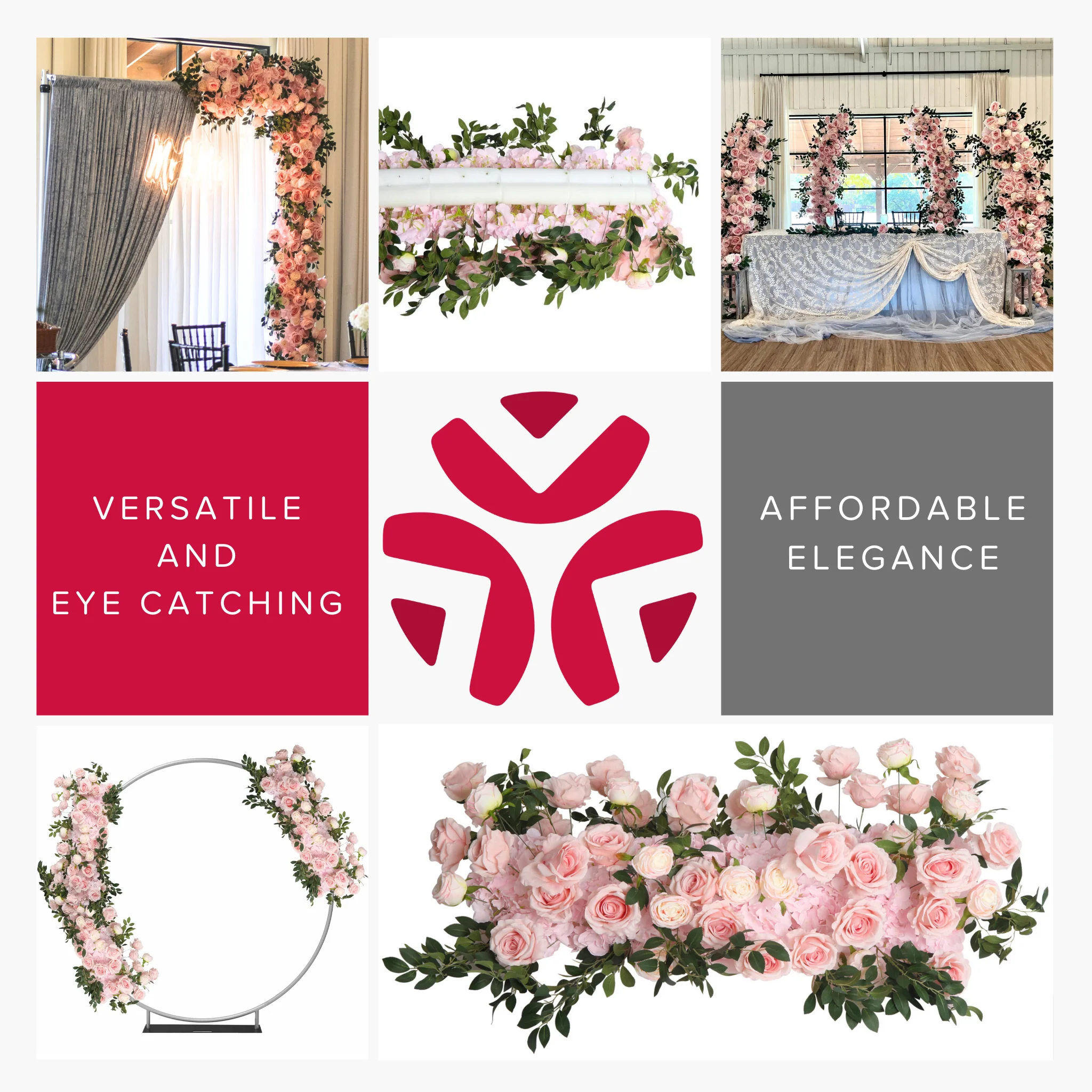 2 pcs/pk Premade Flower Backdrop Arch/Table Runner Decor - Pink - Image 9