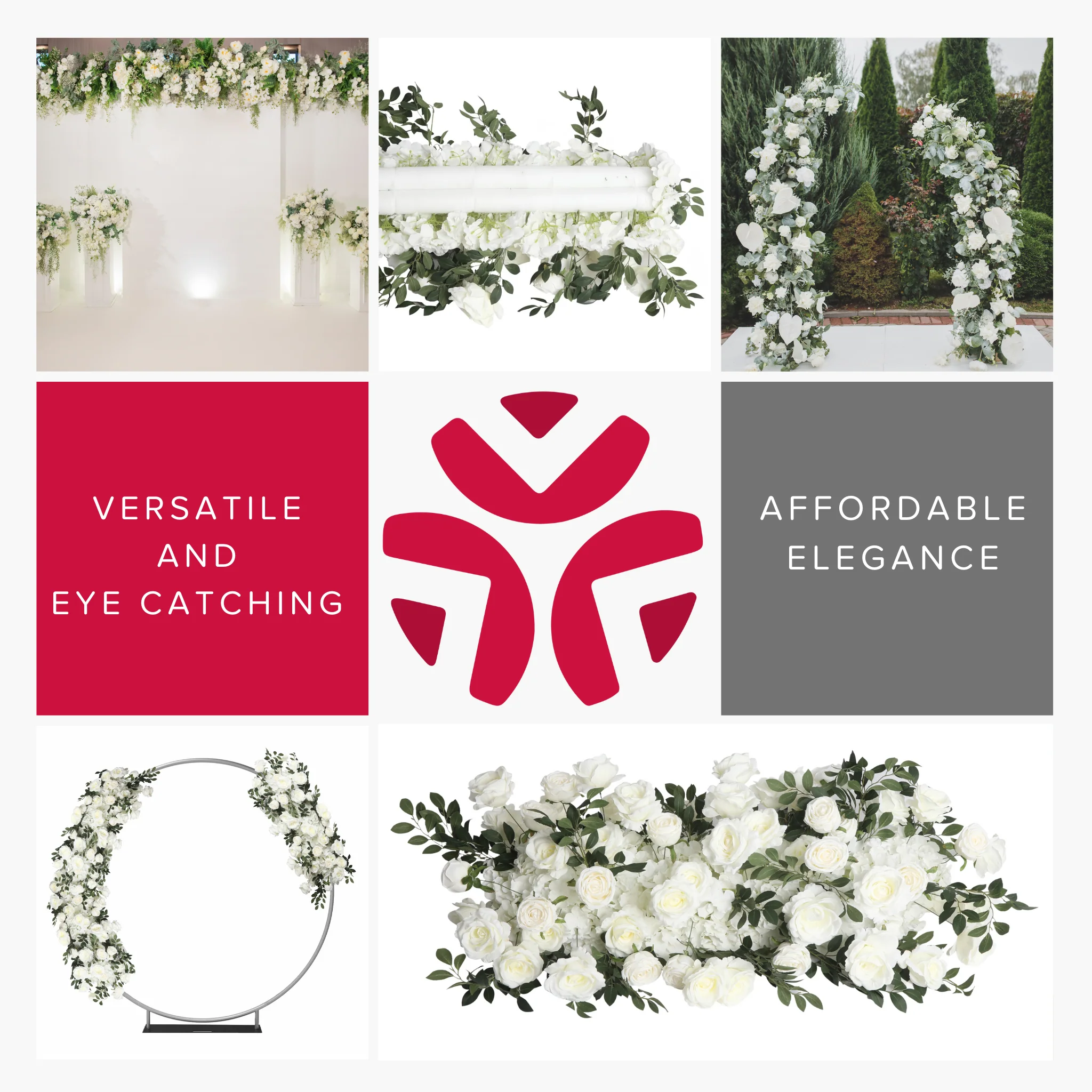 2 pcs/pk Premade Flower Backdrop Arch/Table Runner Decor - White - Image 6
