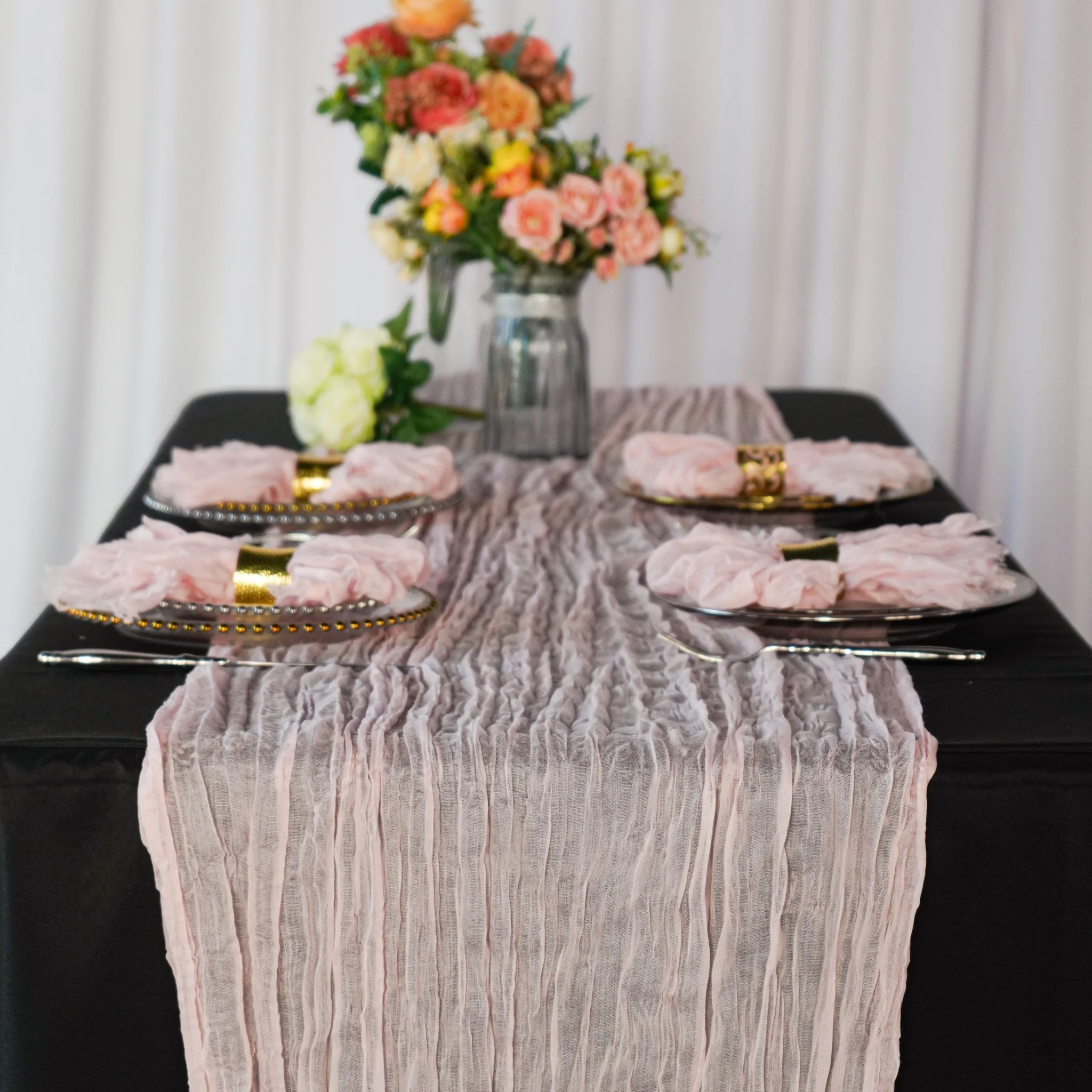 Premium Cheesecloth Table Runner 16FT x 25" - Blush/Rose Gold - Image 2