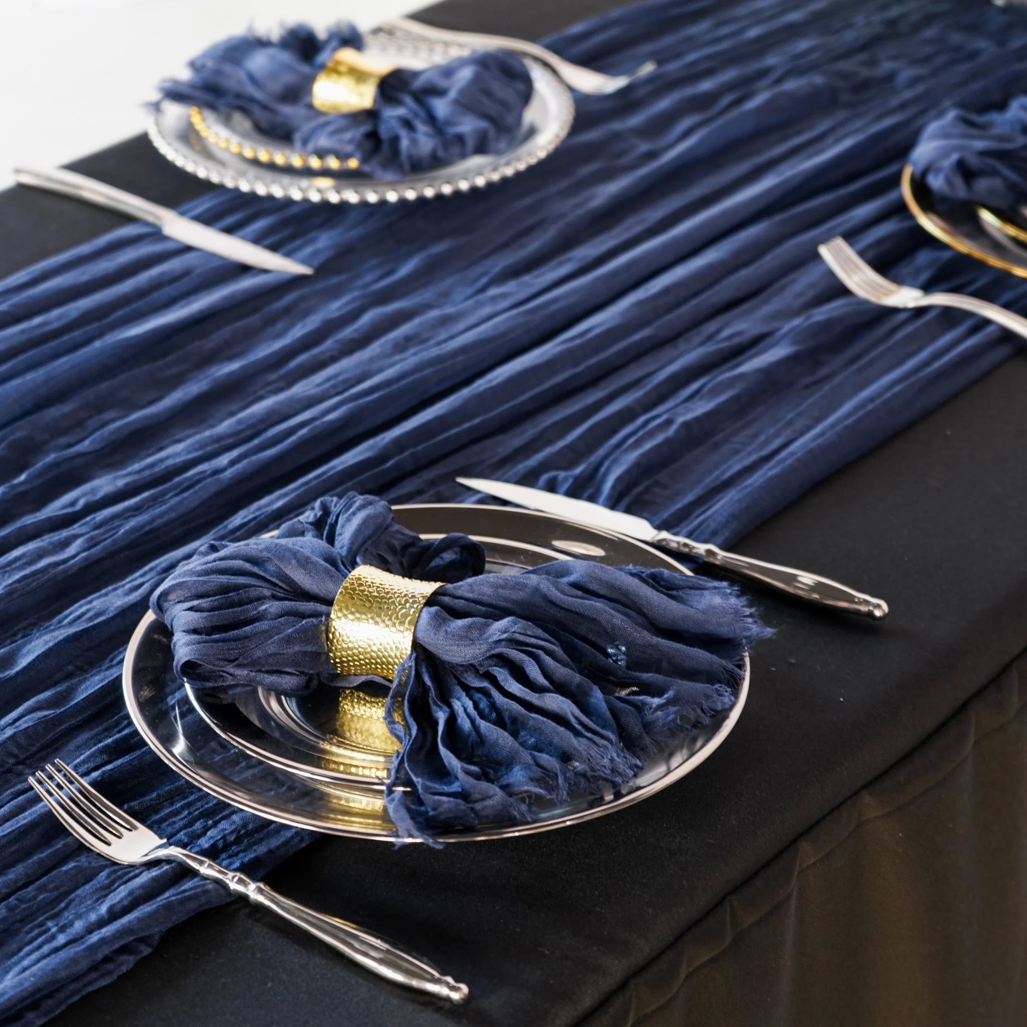 Premium Cheesecloth Table Runner 16FT x 25" - Navy Blue - Image 2