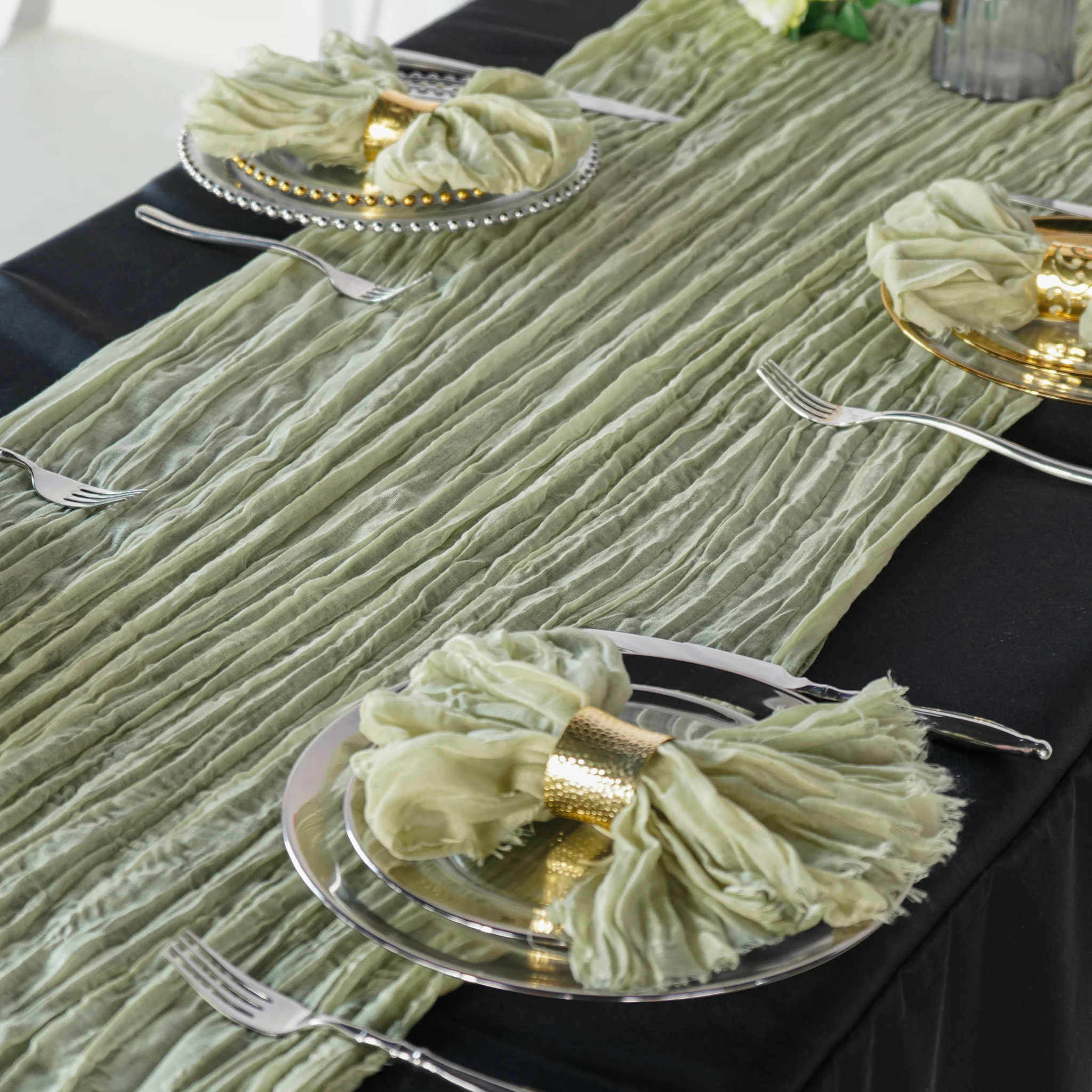 Premium Cheesecloth Table Runner 16FT x 25" - Sage Green - Image 2