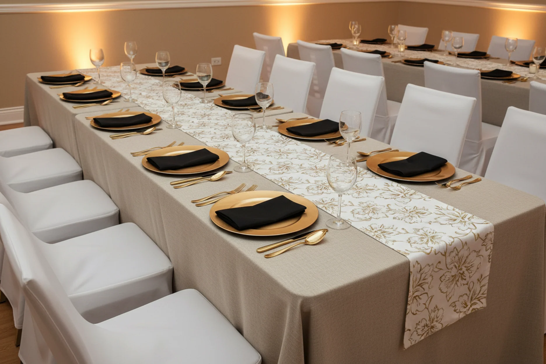 Premium Linen-Look Panama Weave 90"x132" Rectangle Tablecloth - Beige - Image 4