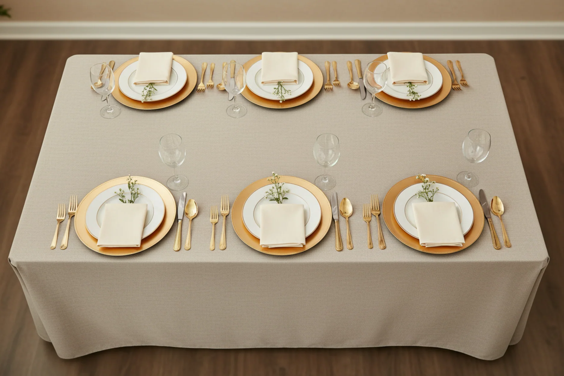 Premium Linen-Look Panama Weave 90"x132" Rectangle Tablecloth - Beige - Image 5