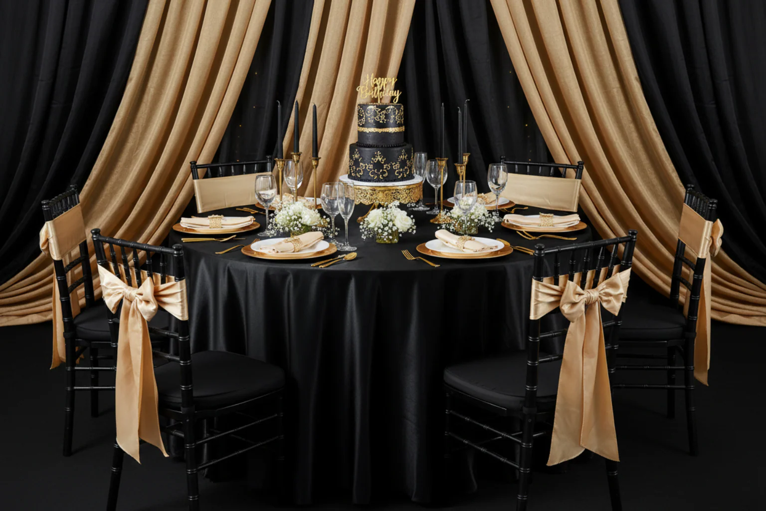 Premium Satin (Wrinkle-Resistant) 120" Round Tablecloth - Black - Image 5