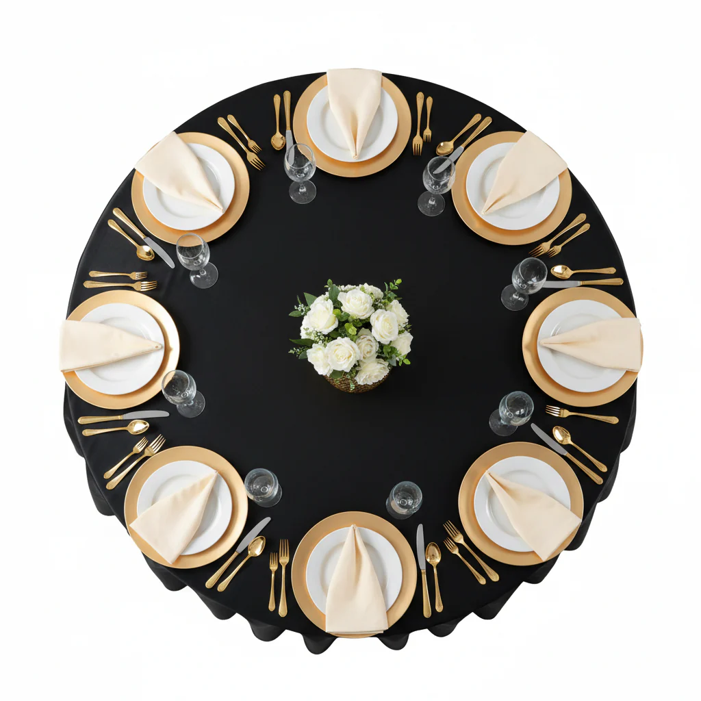 Premium Satin (Wrinkle-Resistant) 120" Round Tablecloth - Black - Image 6