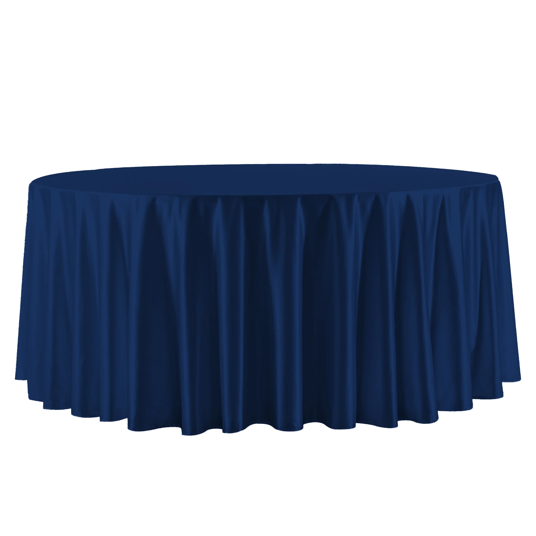 Premium Satin (Wrinkle-Resistant) 120" Round Tablecloth - Navy Blue - Image 4