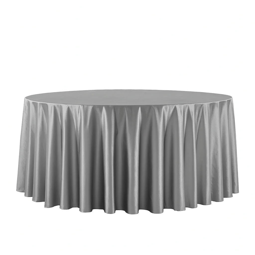 Premium Satin (Wrinkle-Resistant) 120" Round Tablecloth - Silver