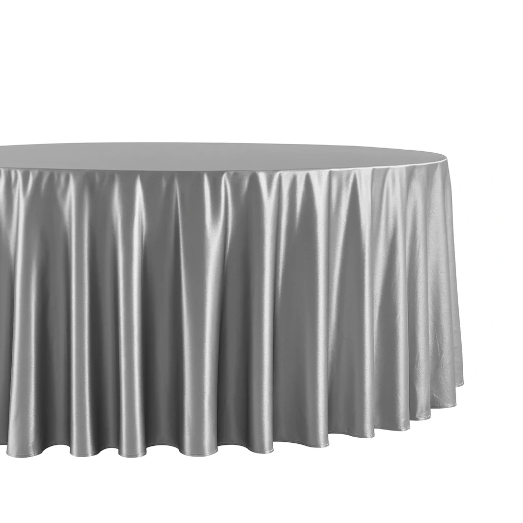 Premium Satin (Wrinkle-Resistant) 120" Round Tablecloth - Silver - Image 3
