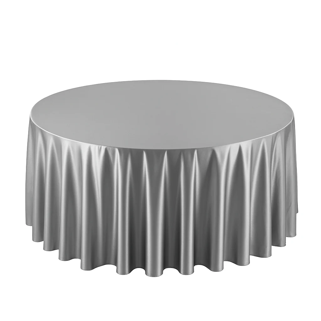 Premium Satin (Wrinkle-Resistant) 120" Round Tablecloth - Silver - Image 4
