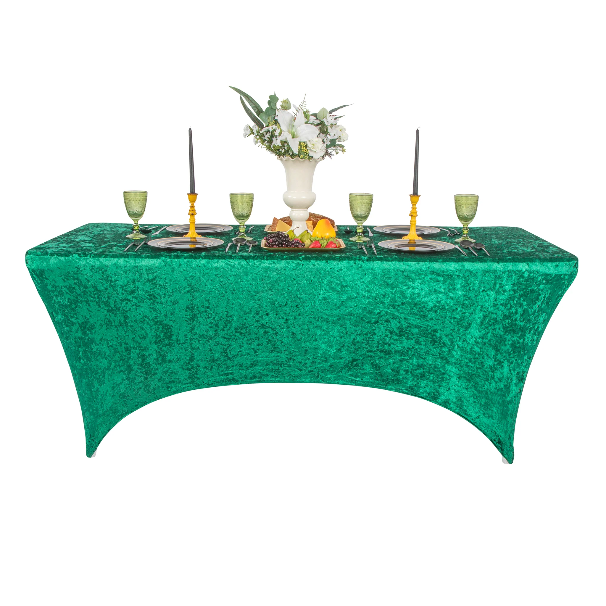Velvet Spandex Table Cover 6ft Rectangle - Emerald Green - Image 3