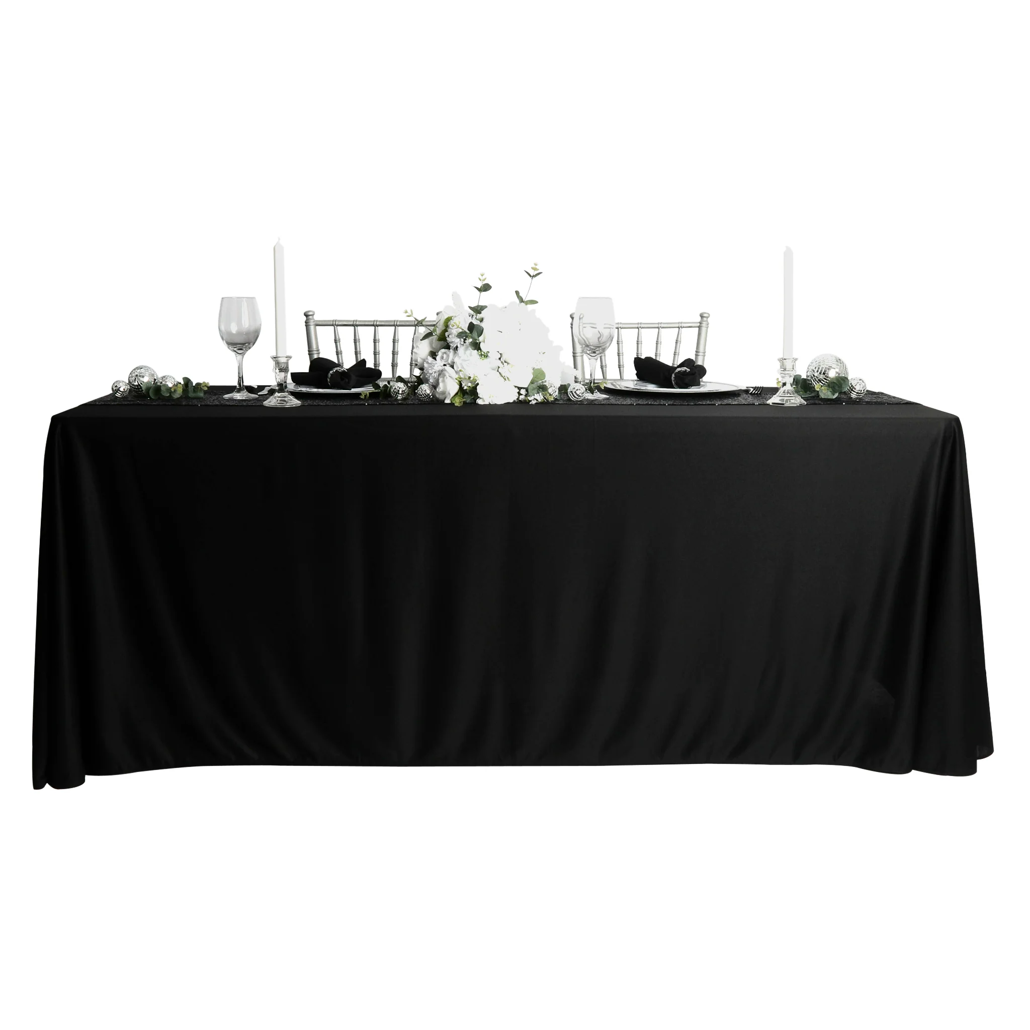 Scuba 90"x156" Rectangular Oblong Tablecloth - Black - Image 4